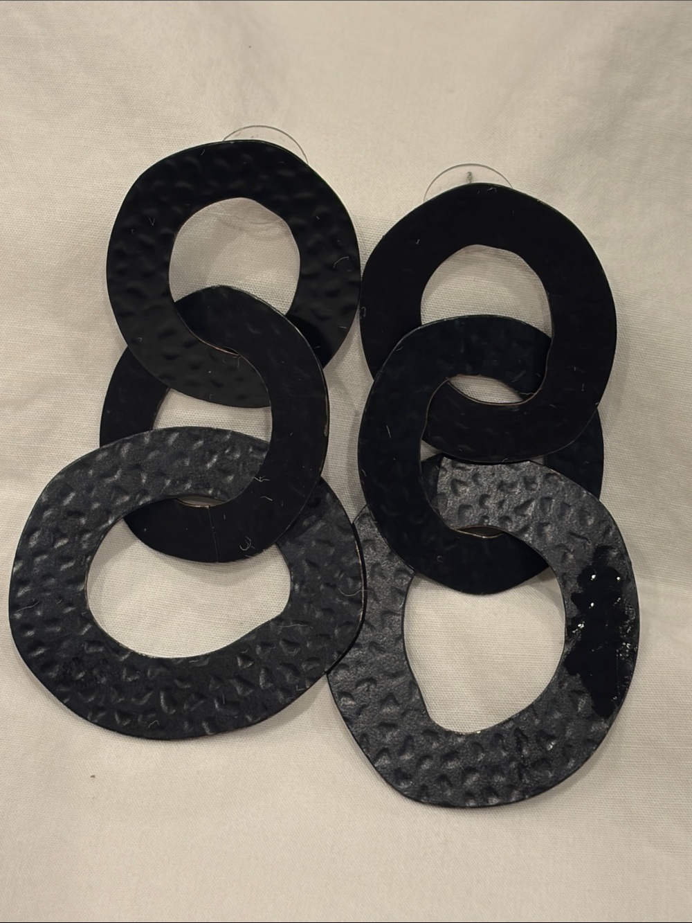 Women’s Black Hammered (3) Link Drop Earring With Post and Backs